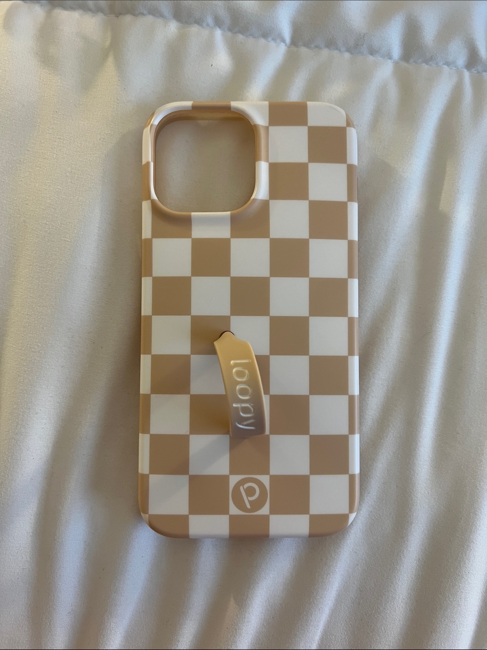 Loopy Case Beige and White Checker iPhone Case with Loopy Grip